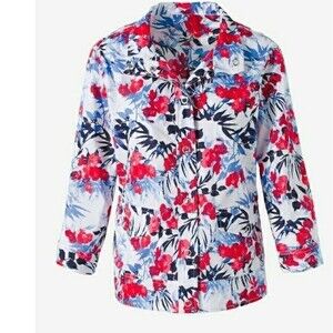 Chico's Red and Blue Floral Button Down Shirt